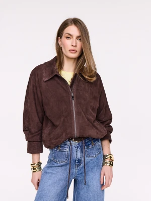 Czekoladowa zamszowa kurtka skórzana TARANKO