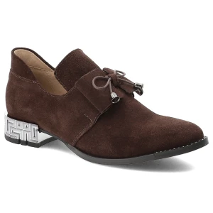 Czekoladowe Półbuty Armodo Eleganckie Damskie Obuwie Welurowe