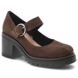 Czekoladowe Półbuty Armodo Skórzane Obuwie Damskie Na Obcasie