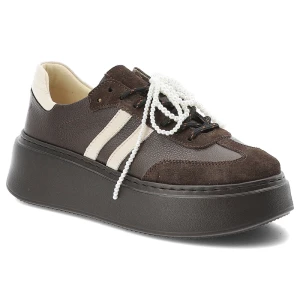 Czekoladowe Sneakersy Armodo Skórzane Buty Damskie