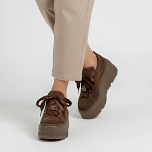 Czekoladowe Sneakersy Karino Damskie Buty Na Platformie