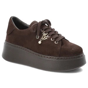 Czekoladowe Sneakersy Karino Modne Buty Damskie Na Platformie
