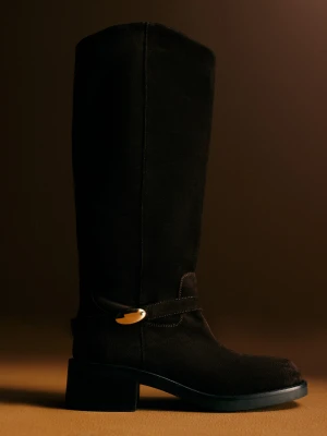 Czekoladowe zamszowe kozaki typu biker boots TARANKO