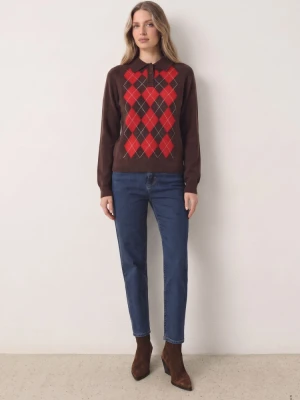 Czekoladowy sweter z nadrukiem w romby Greenpoint brązowy