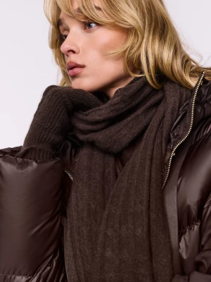 Czekoladowy szal kaszmirowy z warkoczowym splotem TARANKO