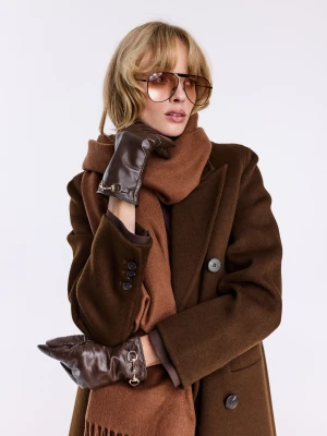 Czekoladowy szal z wełną i kaszmirem TARANKO