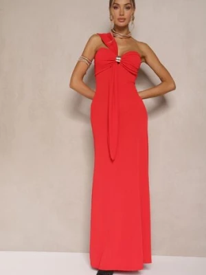 Czerwona Asymetryczna Sukienka Koktajlowa Ozdobiona Metaliczną Aplikacją Divianis allyson