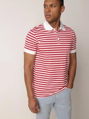 Czerwona Bawełniana Koszulka Polo w Paski w Stylu Casual Elunilla