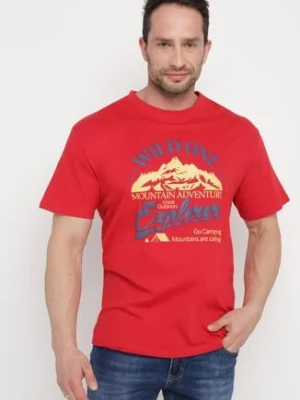 Czerwona Bawełniana Koszulka z Krótkim Rękawem i Nadrukiem Ronneli