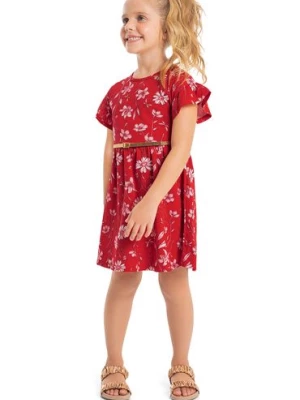 Czerwona bawełniana sukienka dziewczęca z ozdobnymi rękawkami Bee Loop