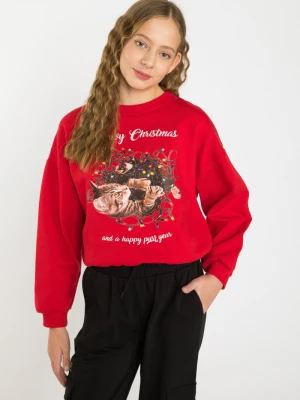 Czerwona bluza dresowa ze świątecznym nadrukiem Reporter