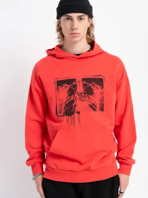 Czerwona bluza z kapturem z autorska grafiką z przodu Reporter