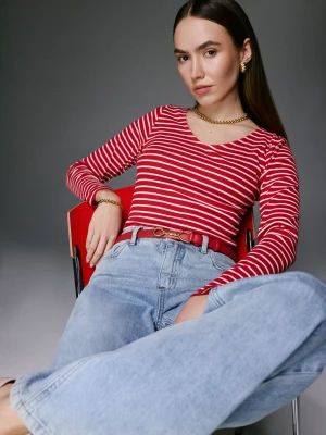 Czerwona bluzka w paski z długim rękawem TARANKO