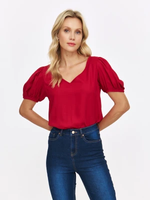 Czerwona bluzka z bufiastym rękawem Top Secret