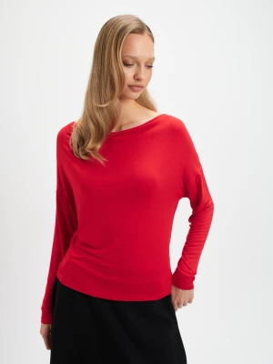 Czerwona bluzka z marszczeniem Top Secret