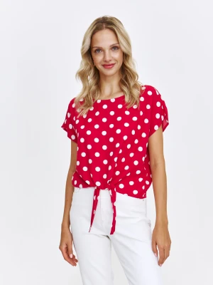 Czerwona bluzka z nadrukiem w grochy Top Secret