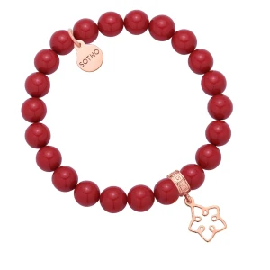 Czerwona bransoletka z pereł SWAROVSKI® CRYSTAL z ażurową gwiazdką z różowego złota SOTHO