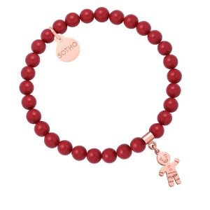 Czerwona bransoletka z pereł SWAROVSKI® CRYSTAL z Ciastkiem z różowego złota SOTHO