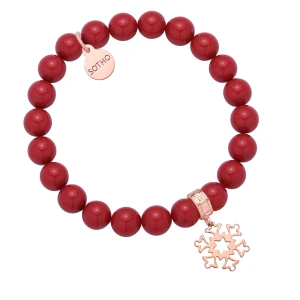 Czerwona bransoletka z pereł SWAROVSKI® CRYSTAL z płatkiem śniegu z różowego złota SOTHO