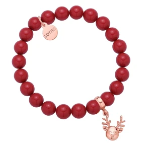 Czerwona bransoletka z pereł SWAROVSKI® CRYSTAL z reniferkiem z różowego złota SOTHO