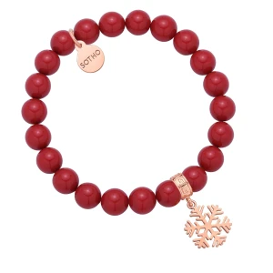 Czerwona bransoletka z pereł SWAROVSKI® CRYSTAL ze śnieżynką z różowego złota SOTHO