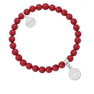 Czerwona bransoletka z pereł SWAROVSKI® CRYSTAL ze srebrną rozetką SOTHO