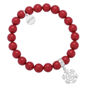 Czerwona bransoletka z pereł SWAROVSKI® CRYSTAL ze srebrną śnieżynką SOTHO