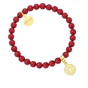 Czerwona bransoletka z pereł SWAROVSKI® CRYSTAL ze złotą rozetką SOTHO