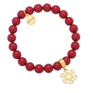 Czerwona bransoletka z pereł SWAROVSKI® CRYSTAL ze złotym płatkiem śniegu SOTHO