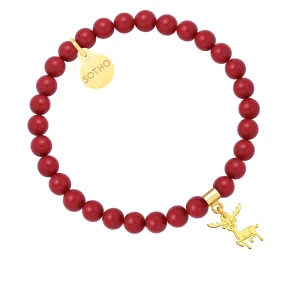 Czerwona bransoletka z pereł SWAROVSKI® CRYSTAL ze złotym reniferkiem SOTHO