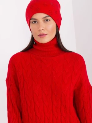 Czerwona czapka zimowa z aplikacjami Wool Fashion Italia