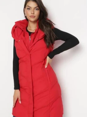 Czerwona Długa Kamizelka Pikowana z Kapturem Elellaan h&s