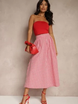 Czerwona Długa Spódnica z Bawełną w Kratkę o Rozkloszowanym Fasonie Leandiwen retro & icone