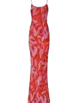 Czerwona Długa Sukienka z Kwiatowym Wzorem Andamane