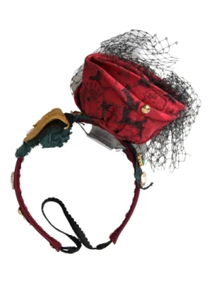 Czerwona jedwabna opaska z logo i kryształami Dolce & Gabbana