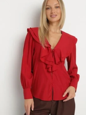 Czerwona Koszula Vices z Bufiastymi Rękawami i Żabotem z Falbanami Zoivia
