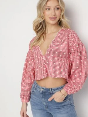 Czerwona Koszula z Bawełną w Kratę Ozdobiona Haftem z Bufiastymi Rękawami Alirera retro & icone