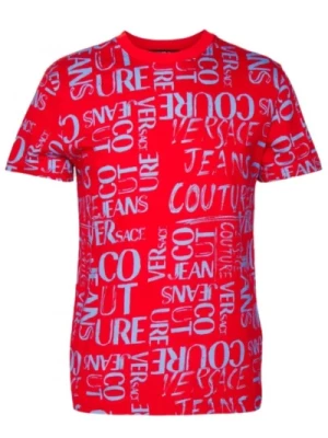 Czerwona koszulka z logo dla mężczyzn - Versace Jeans Couture