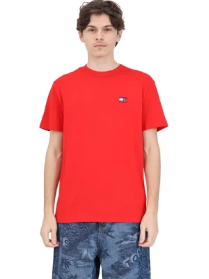 Czerwona koszulka z nadrukiem Badge Tee Text dla mężczyzn Tommy Jeans
