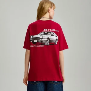 Czerwona koszulka z nadrukiem Initial D z przodu i na plecach House