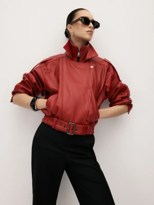 Czerwona kurtka skórzana o kroju oversize Taranko