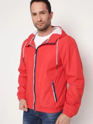 Czerwona Kurtka Wiatrówka z Kapturem i Kieszeniami Maeven