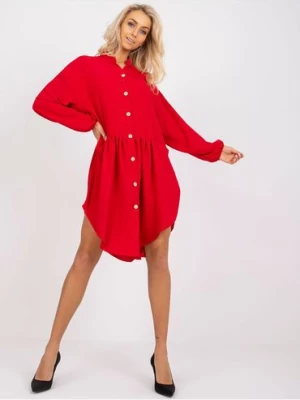 Czerwona luźna sukienka koszulowa z guziczkami RUE PARIS