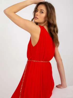 Czerwona midi sukienka plisowana z wiskozą