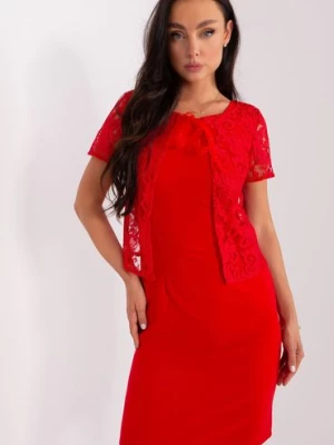 Czerwona ołówkowa sukienka damska koktajlowa z koronką Lakerta