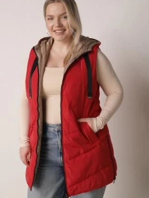 Czerwona Pikowana Kamizelka Dwustronna z Kapturem i Troczkami Nevetiani swest