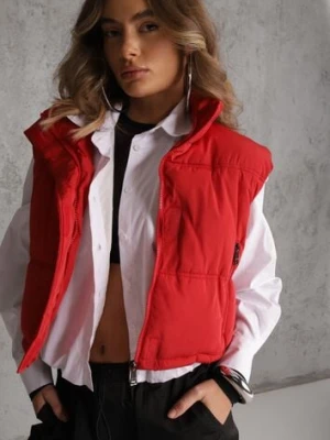Czerwona Pikowana Kamizelka Puffer o Kroju Crop Tadrel