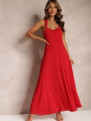 Czerwona Rozkloszowana Sukienka Koktajlowa Wiązana na Plecach Malori vices