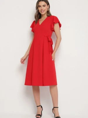 Czerwona Rozkloszowana Sukienka Kopertowa z Wiązaniem w Talii Dannila New Collection