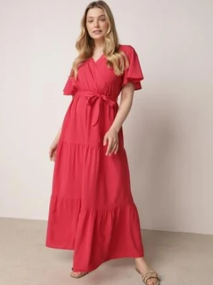 Czerwona Rozkloszowana Sukienka Maxi z Wiązanym Paskiem Japhelia cflo